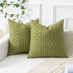 Kevin Textile Light Green and Beige Farmhouse Striped Patchwork Linen Decorative Throw Pillows Covers 20x20, Set of 2, Modern Accent Square Cushion Covers for Couch Chair Bedroom Fall Decorations