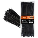 Hizon 100 Pack of Black Cable Ties, 300mm x 3.6mm, 12" Premium Tie Wraps, Nylon Zip Ties, Perfect for Home, Office, Garage and Workshop