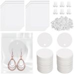 Rustark 600Pcs White Round Paper Earring Display Cards Kit for Hanging Earrings Packaging with 200Pcs 1.6 in (4cm) Earring Holder Cards, 200Pcs Silicone Earring Backs, 200Pcs Self-Sealing Bags