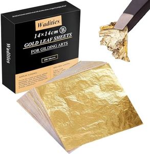 Wadities Imitation Gold Leaf Sheets - 100 Gold Foil Sheets - 14 x 14 cm Multipurpose Gold Leaf for Nail, Art & DIY Project, Picture Frame, Home Wall, Interior and Multi Artistic Decoration