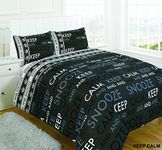 ER Traders Ltd Quality Duvet Cover Keep Calm and Snooze Slogan Bedding Set Quilt Duvet Cover Set with Pillow Case in Single Double King Super King Size (Black, Double)