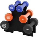 Hacienda 7-Piece 20 Kg Weighted Dumbbell Set with Rack - 2Kg, 3Kg & 5 Kg Cast-Iron Core & Neoprene Weight Sets For Weight Lifting, Strength Training, Full Body Workout - Black