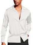 COOFANDY Men Luxury Silk Shirt Long Sleeve Satin Dress Shirt Shiny Button Down Prom Wedding Party Shirt, White, XL