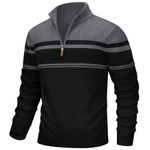 TACVASEN Men Striped Sweater Golf Pullover Mens Casual Sweater Shirts Multi-Color Striped Tops Men Winter Thermal Sweater Slim Fit Sweaters Polos Dark Grey Black