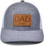 YvoneDBrownn Genuine Leather Patch Trucker Hats - Dad Est 2024 PAPA Baseball Cap - Perfect New Father Gift for Baby Gray/White