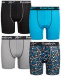 Reebok Boys? Underwear - Performance Boxer Briefs (4 Pack), Size Large, Azure Print/Grey/Black