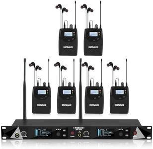MICNAUX Wireless in Ear Monitor System for Stage Performance, UHF Mono IEM with 2×40 Frequencies, Rackmount Transmitter, Bodypack Receiver, 330ft Long Range for Bands Musicians Church - 6 Bodypacks