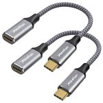 CLEEFUN Short USB C Extension Cable[0.3m,2pack],USB 3.2 Type C to C 100W Fast Charging/10Gpbs 4K 60Hz Male to Female Extender for Galaxy S24 S23 Ultra,iphone 16/15 MacBook ipad Pro/Air PSVR2,USB C Hub