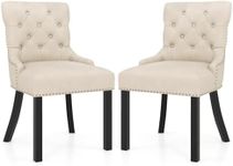 Gianex Upholstered Dining Chairs Set of 2, Wood Wingback Accent Chairs w/Rubber Wood Legs & Nailhead Button Tufted Back, Mid-Century Velvet Side Chairs for Restaurant, Kitchen, Living Room, Beige