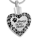 WMLBK Stainless Steel Pet Urn Heart Necklace -Fuzzy Friend Funeral Memorial Pendant- Ashes Necklace For Pet Ashes, Keepsake,Cremation Urn (Urn Necklace Heart)