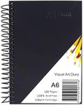 Quill, Visual Art Diary A6, 120 Pages, 110 GSM Cartridge Paper, Acid Free, Spiral Bound, Water Resistent Black Cover, Portrait