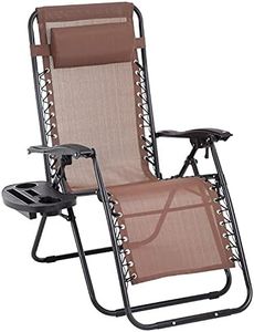 FDW Zero Gravity Chair Patio Chairs Outdoor Chairs Folding Chairs Outdoor Anti Gravity Chair Lounge Reclining Camping Deck Chair with Pillow and Cup Holde (Brown) (2, brown, 62D x 25W x 32H in)