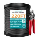 Steel DN Mate 220ft Black Wire Rope 1/8" T316 Marine Grade Stainless Steel Cable 7 × 7 Strands for Stair Fence Deck Cable Railing System, Comes with Wire Cutter