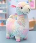 MABLE Standing Rainbow Fur Llama (38 Cm Multicolor) Animal Plush Soft Toy, Huggable, Cute Stuffed Lamb| Skin Friendly Small Soft Toy for Girls/Boys, Great Birthday Gift