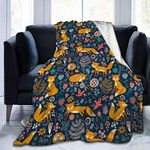 JOOCAR Flannel Throw Blanket Fox and Bird Cartoon Forest Cozy and Soft Plush Warm Blankets for Bed Couch Living Room Sofa Chair