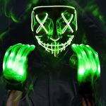 Max Fun Halloween Mask Glowing Gloves for Halloween Costume Cosplay Party Led Light Up Scary Masks for Halloween Party (Green)