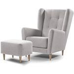 PREMIUM CART Modern Wing Chair with Foot Rest for Living Room Bedroom High Back Arm Rest Chair Cushioned Lounge Chair Single Seater Sofa (Grey)