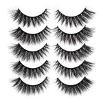 Pawotence Eyelashes Cat Eye Lashes Fluffy Natural 3D Faux Mink Lashes False Eyelashes 5 Pairs Soft Lightweight Reusable Handmade Eye Makeup Fake Lashes Pack