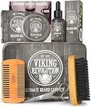 Viking Revolution Beard Kit for Men - Ultimate Gifts for Men - Metal Giftable Box Includes Boar Beard Brush, Beard Comb, Beard Balm, Beard Oil & Beard & Mustache Scissors - Beard Grooming Kit