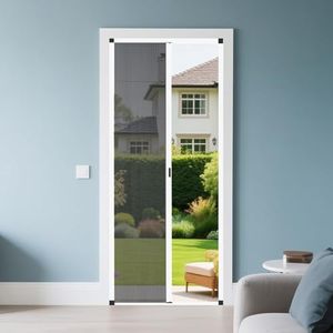 Customizable Size No-Drilling Retractable Screen Door with Aluminum Frame,Sliding Screen Door for Mosquito Prevention，Seamless Interior Door for Door Replacement (White)