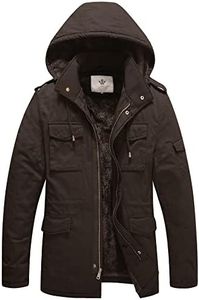 WenVen Men's Winter Military Thicken Parka Jacket with Removable Hood Tobacco S