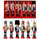 THE TWIDDLERS - 6 Wooden Chrismas Nutcracker Soldier Ornaments, 5.1 inches, Xmas Tree Hanging Decorations in Festive Designs