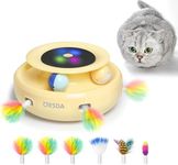 ORSDA Cat Toys 2-in-1 Interactive Cat Toys for Indoor Cats, Automatic Cat Toy Balls, Ambush Feather Kitten Toys with 6pcs Feathers, Dual Power Supplies, Adjustable Speed, Auto On/Off