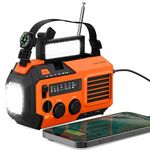 FosPower 5200mAh Emergency Radio (Model A6) NOAA Weather Alert Radio & Power Bank with IPX3 Rating, Solar Charging, Hand Crank, SOS, AM/FM/WB & LED Flashlight for Emergency Kit, Power Outages - Orange