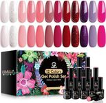 MEFA Gel Nail Polish Set - Light Pink Gel Nail Polish 12 Colors Set with Red/Purple Gel Polish Glitter Red White Salon Nail Art Gift Set for Girls/Women Manicure Starter Kit Valentine's Day Fall Set