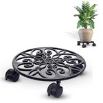 Sharpex Pack of 1 Metal Caddy Iron Dolly on Round Rack Rustproof Sturdy Potted Indoor Outdoor Plant Stand/Trolley With Locking Wheels for Balcony, Living Room, Home and Garden (Black)