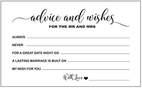 RXBC2011 Wedding Advice and Well Wishes Cards for The Mr and Mrs, Bride and Groom, Newlyweds, Bridal Shower Games Note, Marriage Advice, Pack of 50