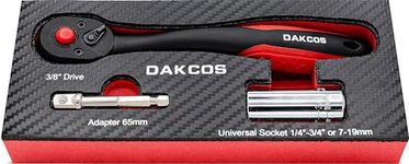 DAKCOS 3/8" Rotary Ratchet Drive Reversible Ratchets with 72 Teeth, Universal Socket Set Multi Function Socket Wrench with Power Drill Adapter