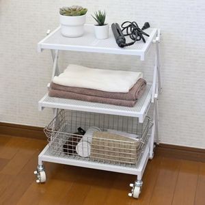 Yamazen Low-3 (WH) Wagon (Folded), Ready to Use (Complete Main Unit, Just Attach Casters), 3 Tiers, Width 17.9 x Depth 13.8 x Height 18.3 inches (45.5 x 35 x 46.5/61.5 cm), Steel Rack, Easy