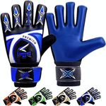 LUMAZU Football Goalkeeper Gloves for Kids Anti Slip Shock Absorption Padded Premium Soccer Goalie Gloves Wrist Protection for Girls Boys Goalkeeping (Blue, Size 4 Suitable for 6 to 9 Years Old)