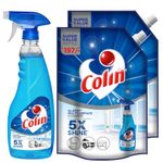 Colin 2.5L Glass and Surface Cleaner Liquid Spray - 1 Litre Refill x 2 + 500ml Spray Combo|India's #1 Glass Cleaner |Glass Cleaner for Car, Kitchen and Home Surfaces