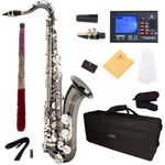 Mendini B-Flat Tenor Saxophone, Black Nickel Plated with Nickel Plated Keys and Tuner, Case - MTS-BNN+92D