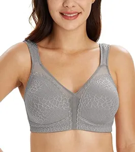 Lemorosy Women's Plus Size Full Coverage Non Padded Wireless Minimizer Bra -Comfort and Double Support (38D, Grey)