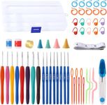 CLAPONE 52 Piece Crochet Set Crochet Kit Crochet Hooks Knitting Kit Crochet Needles Yarn Needle Knitting Needles Set Crochet Yarn Kit Crochet Kit for Beginners Knitting Needles with Ergonomic Handles