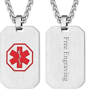 FaithHeart ID Pendant Necklace Stainless Steel Blood Thinner Medical Alert Neck Chains for Women