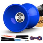 MAGICYOYO Pro Triple Bearing Diabolo Medium Size 5” Blue Chinese Yoyo Toy with 2 Pair Carbon Sticks+ 2 Extra Strings +1 Net Bag, High Performance Chinese Yoyo Diabolo Skill Toy