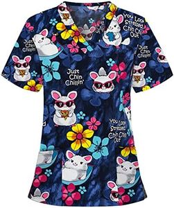 Plus Size Scrubs for Women Nurse Gifts Printed Tops Medical Nursing Stretchy Shirts Blue S