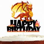 Dragon Cake Topper for Boys Girls Baby Shower Fire-breathing Dragon Knight Castle Party Supplies Glitter Dragon Happy Birthday Cake Decorations