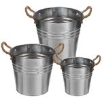 Belle Vous 3 Pack Silver Metal Bucket - Galvanised Iron Heavy Duty Buckets with Handle - Indoor/Outdoor Home & Garden Storage for Ash, Coal, Party Favors, Cleaning Supplies, Flowers & Ice Buckets