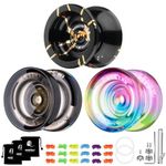 MAGICYOYO N11 Unresponsive Alloy Yoyos Professional Yoyo +K2 Responsive Yoyos, Pack of 3 Dual Purpose Yoyo with Bearings Kit, 3 Yoyo Bags, 18 Yoyo Strings