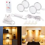 WOBANE Under Cabinet LED Lighting kit, Dimmable LED Puck Lights,Bookcase Lights with Remote Control, Display Lights for Cabinets,Cupboard,Kitchen,Book Shelf,Showcase,Timing,4pack,2700K Warm White