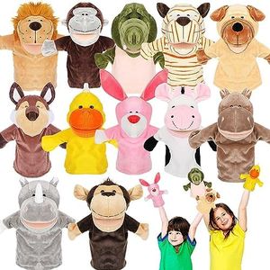 Wettarn 12 Pieces Puppets for Kids Plush Animal Hand Puppet with Open Movable Mouth Puppets Toy for Toddler School Classroom Preschool Birthday Gift(Classic Style)