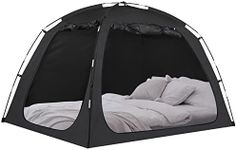 EighteenTek Bed Tent Full Size Bed Canopy, Light Reducing Sleeping Tent Lightweight Portable Indoor Tent Breathable Privacy Space on Bed with 2 Doors for Adults Kids Autism (Full, Black)