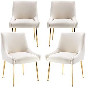 ZHENGHAO White Dining Chairs Set of 4, Modern Accent Kitchen Chairs with Gold Legs Velvet Upholstered Guest Chairs for Living Room/Kitchen/Coffee