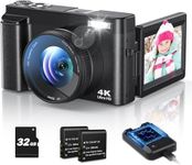 Digital Camera 4K, 48MP Autofocus Compact Digital Camera with 32GB Card, 3'' 180°Flip Screen 16X Digital Zoom Camera with 2 * 800 mAh Batteries for Beginners