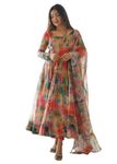 Indian Woman Soft Stitched Organza Silk Floral Gown Set Anarkali 538b, Multicolor 2, XX-Large